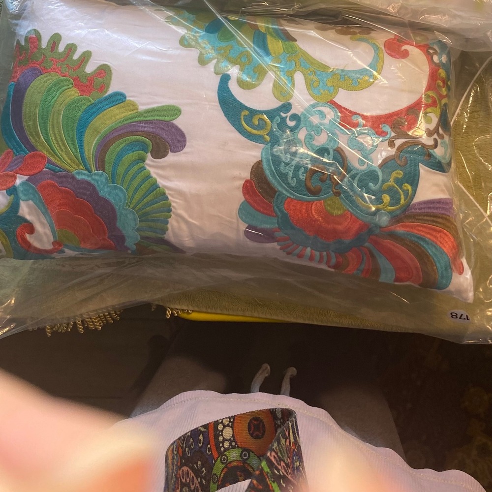 Decorative Lumbar Pillow Embroidered Colorful Paisley Floral Accent